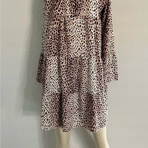 Leopard Print Brown and Cream Tiered Dress Sz XL (12-14)